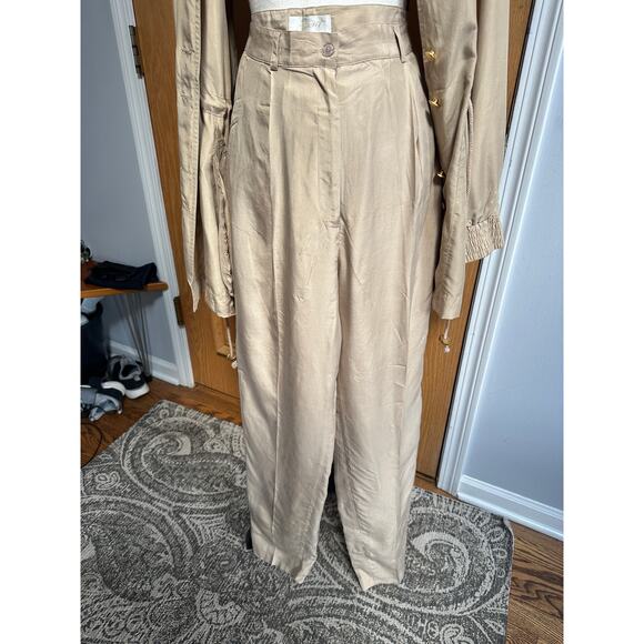 Vintage 80s/90s Apart 100% Silk 2 Piece Set Jacket & Pants Women’s Medium Beige - Picture 7 of 16